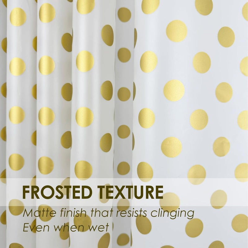 TRIMENGO Plastic Shower Curtain Liner, Waterproof Printed PEVA Shower Curtain with Design, Golden Polka Dots Pattern, Rustproof Grommets, Standard Size 70x72 Bathtub Curtain for Bathroom (Pack of 1) - Image 2